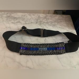 BCBG MAXAZRIA MULTI BLUE GEM STONE ELASTIC WAIST BELT- adjustable size XS